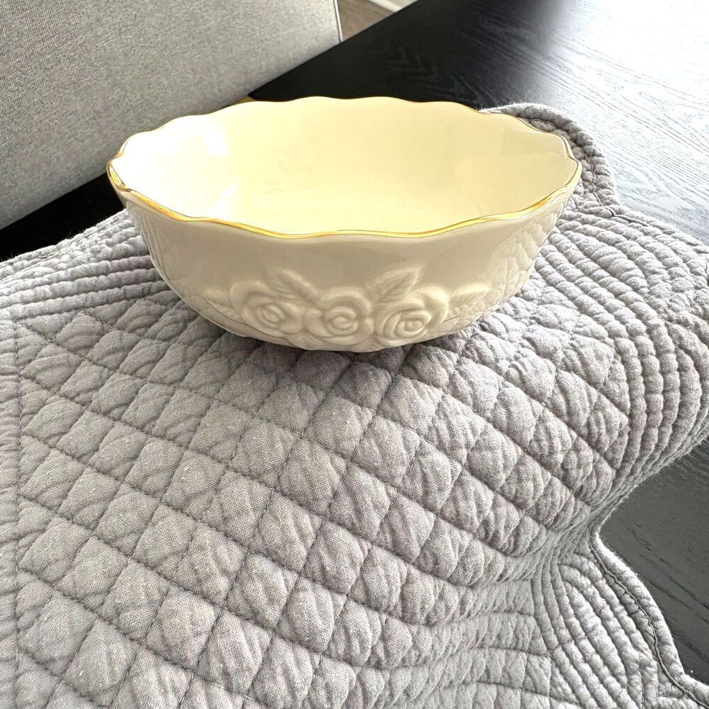 Lenox Rose Blossom Ivory Candy Dish w/ Gold Trim – 1980s Vintage - Picture 2 of 10